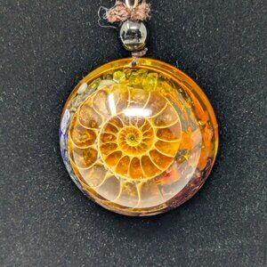 Ammonite Fossil Nautilus Spiral Resin Pendant 7 Chakra Crystal Healing Stones